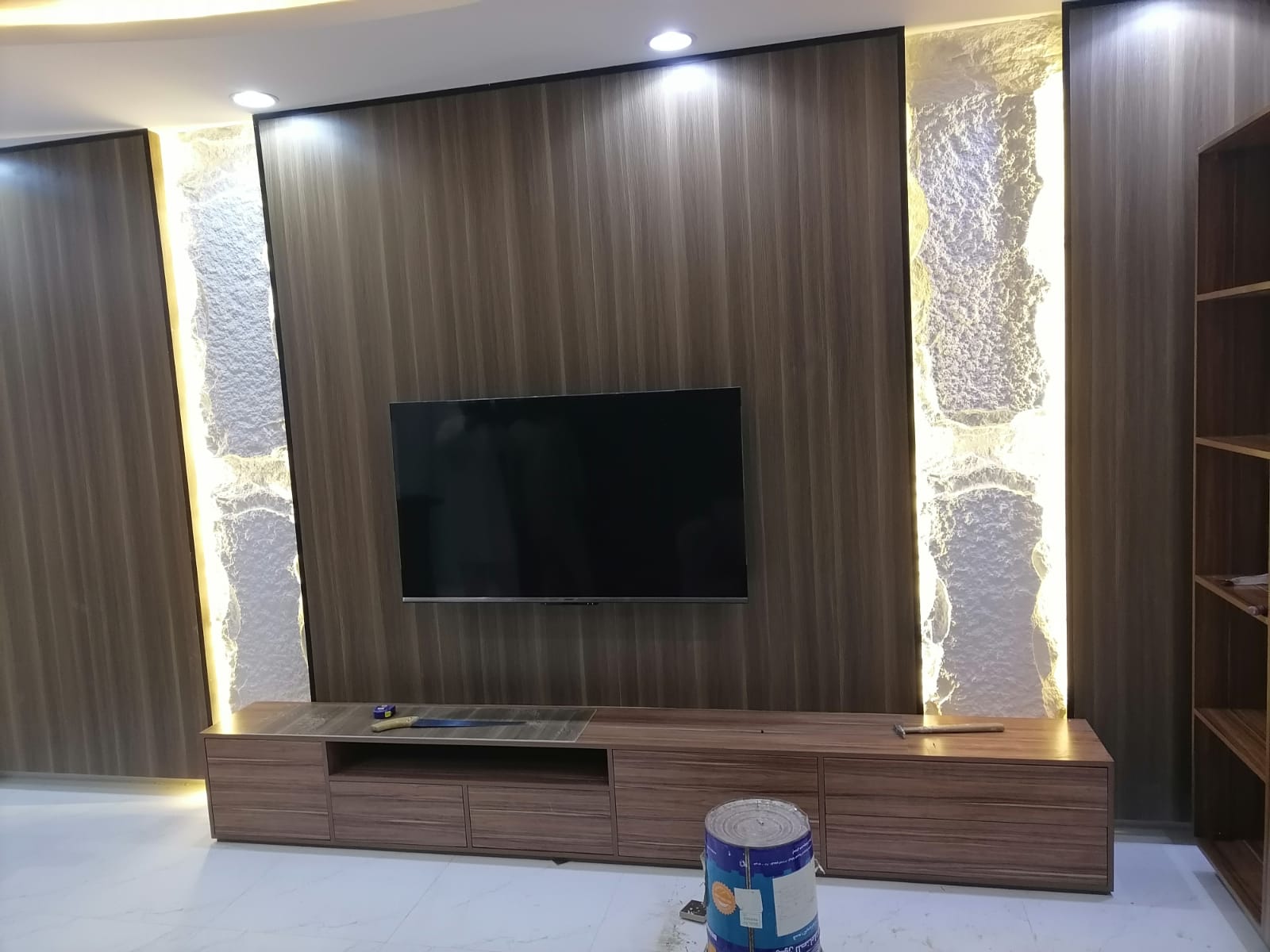 TV Unit with Stone & Backlit LED